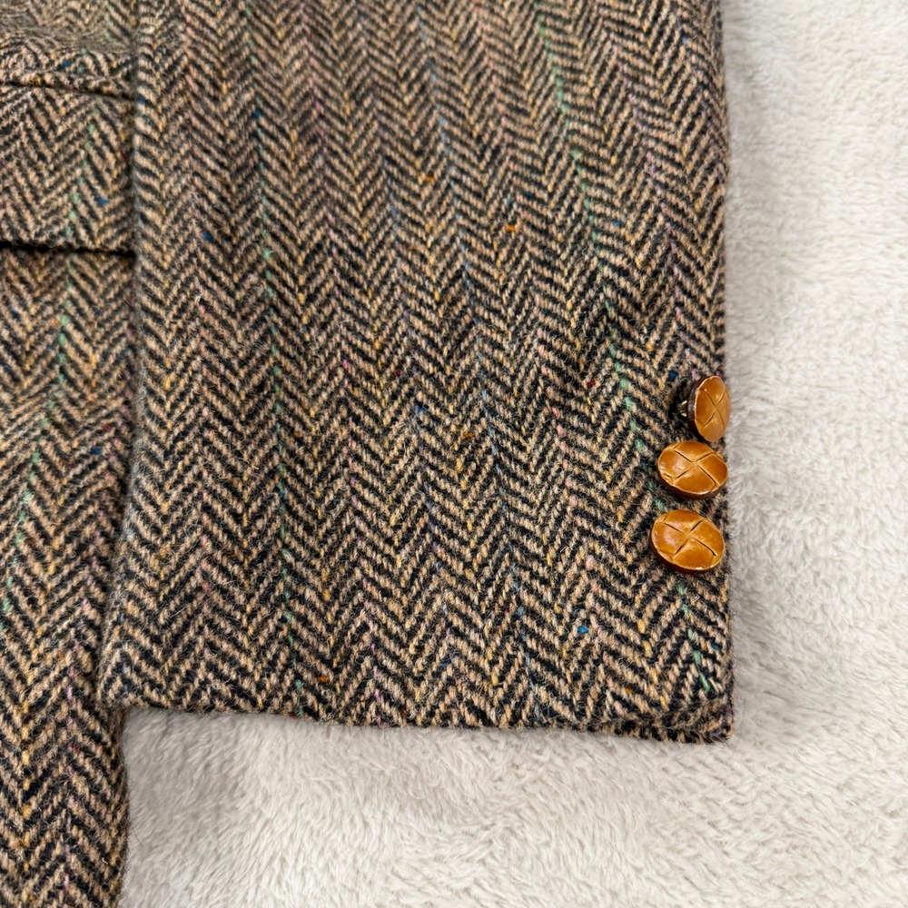 Sergio Valente Harris Tweed Men 44L Wool Herringbone Blazer Sport Coat Brown USA - Picture 4 of 14